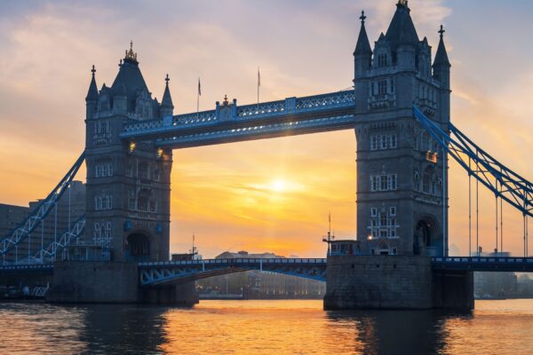 Tower Bridge at sunrise, London.
